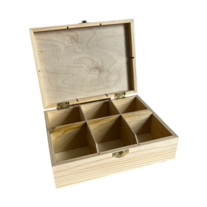 Wooden TEA BOX 6 compartments pine