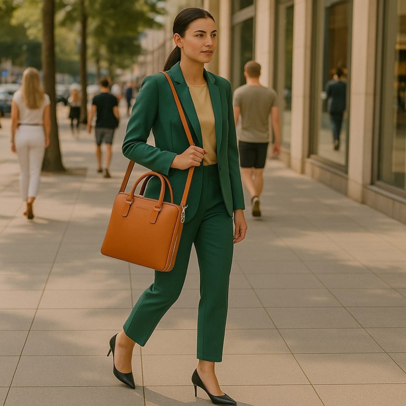 RB1019L | Unisex zakenaktentas van echt leer, gemaakt in Italië, met afneembare schouderband. Opzetstukken met glanzende nikkelen metalen karabijnhaken - Oranje kleur - Afmetingen: 37 x 29 x 6,5 cm