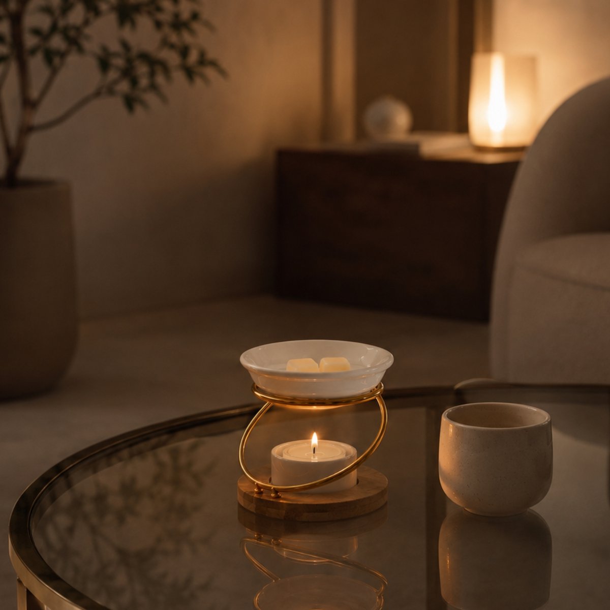 Simplicity Series perfume burner - Hula - Metal, Lacquered Ceramic and Bamboo - Gift Idea - Simple Modern Decoration