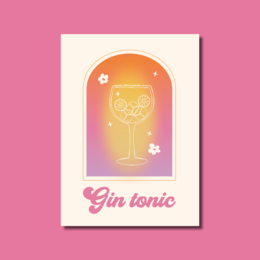 Vibrant poster featuring a stylized gin and tonic glass with floral accents, perfect for cocktail lovers and home bar decor.