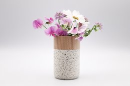 Small wooden flower vase - speckled white