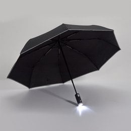 Black compact umbrella with LED flashlight, automatic open, foldable, 34cm diameter