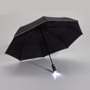 Schwarzer Regenschirm mit LED-Taschenlampe – Automatisch aufklappbar – Ø 34 cm – Kompakt faltbar – Inkl. Batterien