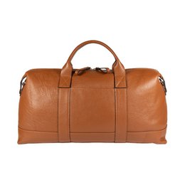 RB1029S | Made in Italy Ægte læder rejsetaske med justerbar og aftagelig skulderrem. Lynlåslukning og tilbehør i skinnende nikkelmetal - Cognac farve - Mål: 57 x 26 x 24 cm