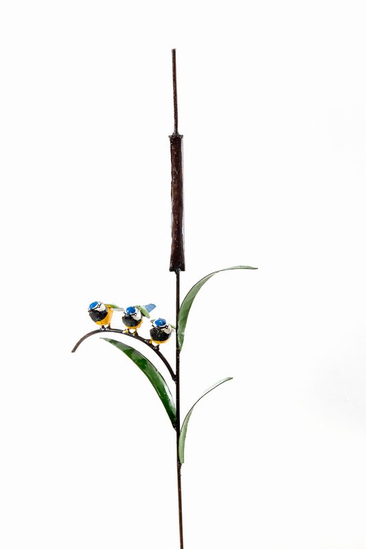 ZIMBA-ARTS METAL FAMILIE VAN 3 BLOEMEES OP CATTAIL