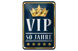 Tin sign saying 12x18cm VIP 50 years (blue/white) decoration