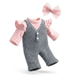 A pink hooded plush jumpsuit with a belt, perfect for a mountain stroll. The outfit includes a matching hat.