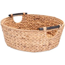 Large laundry tub, basket braided out of water hyacinth with wooden handles