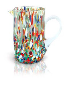 Carafe arlecchino in geblazen glas en handgemaakt met Murrine di Murano, "I Colori di Murano" lijn 500 ml. Gemaakt in Italië
