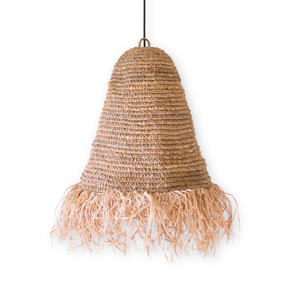 Raffia Boho Lampeskærm – Hængelampe – Pendel – Håndvævet loftslampe med lange frynser (3 størrelser Ø 30/40/50 cm) KALIMA