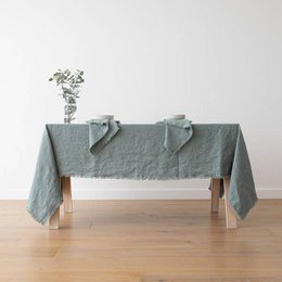 Linen Tablecloth Spa Green Terra Fringe