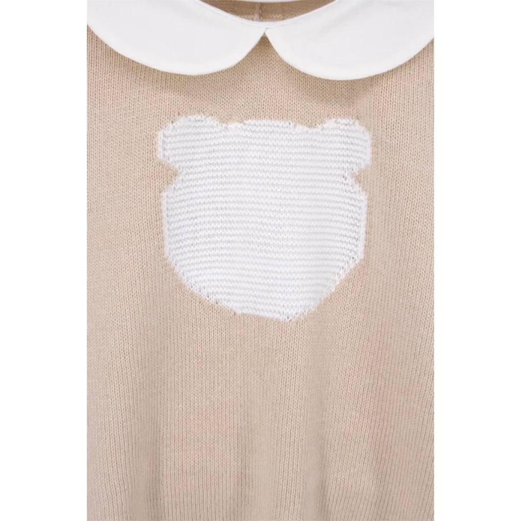 Babygebreid rompertje met berenzak, beige