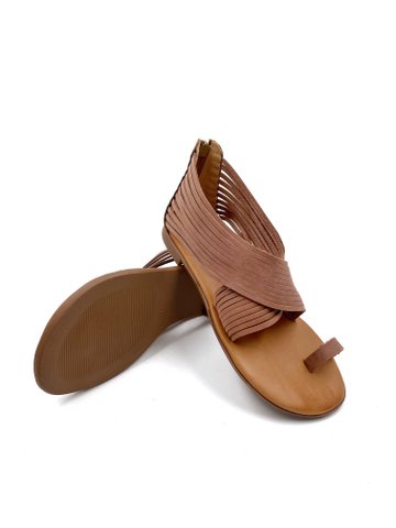 Dames platte ronde teen gladiator sandalen, lichtbruine leren sandalen voor dames, handgemaakte Griekse zomersandalen, bruiloftssandalen voor dames