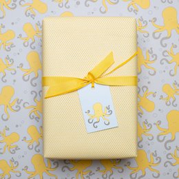 Carta di avvolgimento azzurra e gialla con polpi, carta avvolgente per bambini con motivo a polpo per il compleanno dei bambini, per regali per la nascita o il battesimo -
