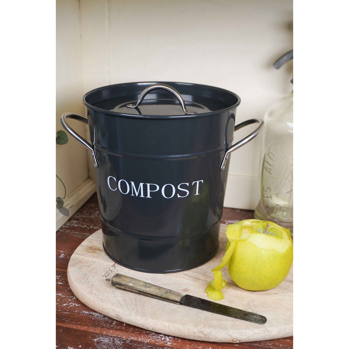 Bac à compost charbon à pois blancs 21x19 cm