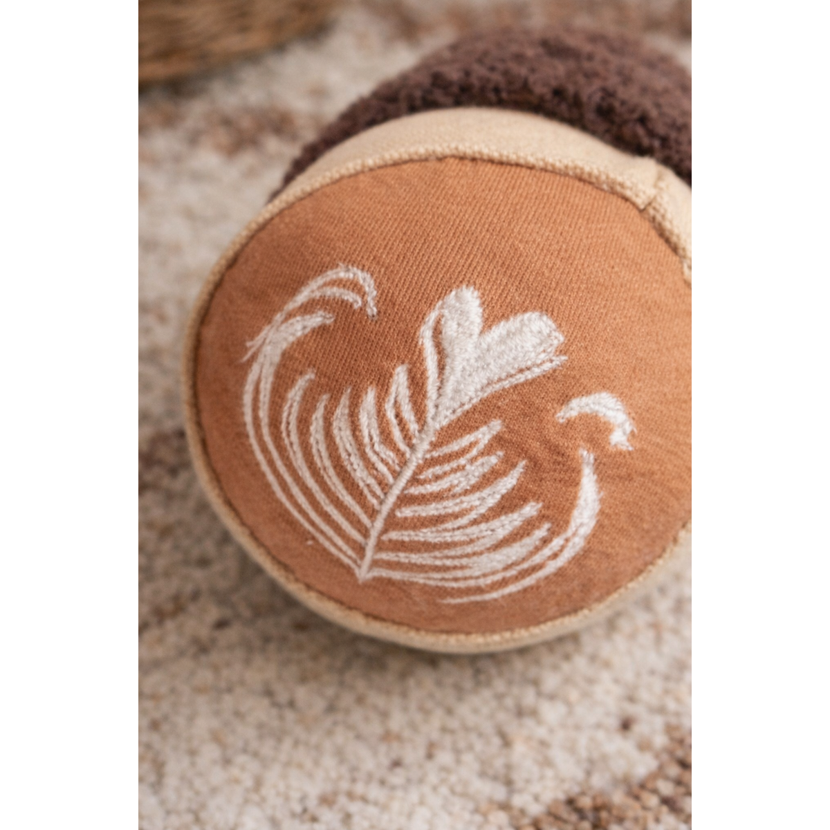 Embroidered Cappuccino Cup Rattle – Handmade Sensory Toy