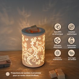 Zachte warmteverspreider – Calorya n°1 – Keramiek met verwijderbare schaal – Verspreiding en lamp – Geparfumeerde was, etherische oliën – Decoratief idee