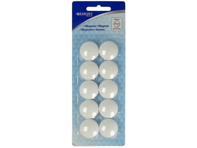 Magnet Westcott weiß Packung mit 10 Stück. 25 mm x 11,8 mm, 300 g Kappe: 4–6 Blatt 80 g. Papier