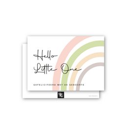 A6 greeting card with a handwritten "Hello Little One" message and a colorful rainbow design. The card is suitable for a variety of occasions and can be used to send a warm and uplifting message.
