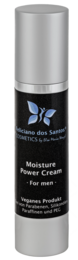 A moisturizing power cream with a sleek, silver packaging. The cream is designed to hydrate and nourish the skin.