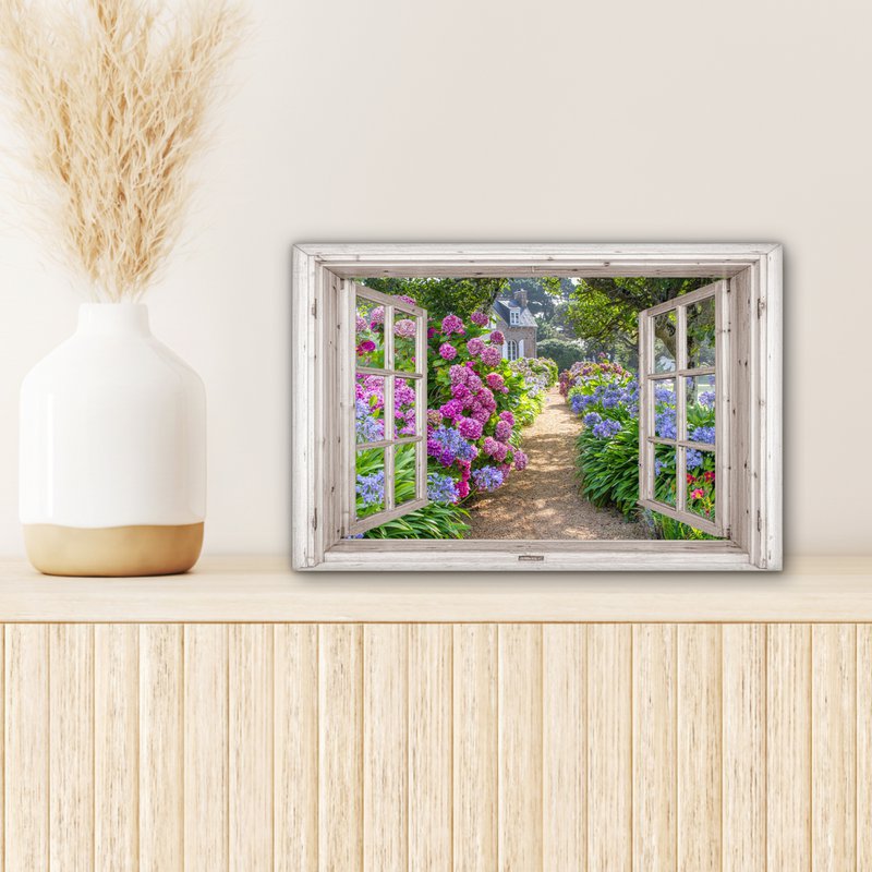 Canvas Maleri - Wall Decoration - Hortensia - View - Flowers - Summer - Purple - Pad