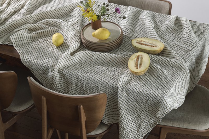 100% hør dug (250x145 cm) Grønne striber