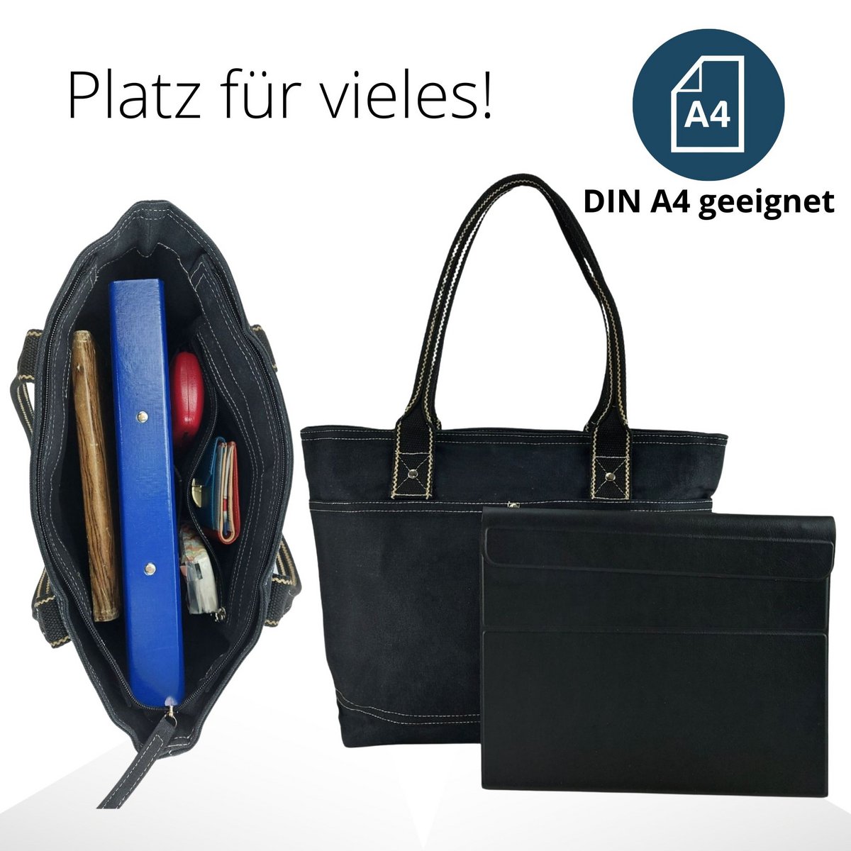 Domelo Damen gewachste Canvas Shopper. Wasserabweisende Handtasche.  Vegane Schultertasche . Einfarbig Damentasche A4 geeignet