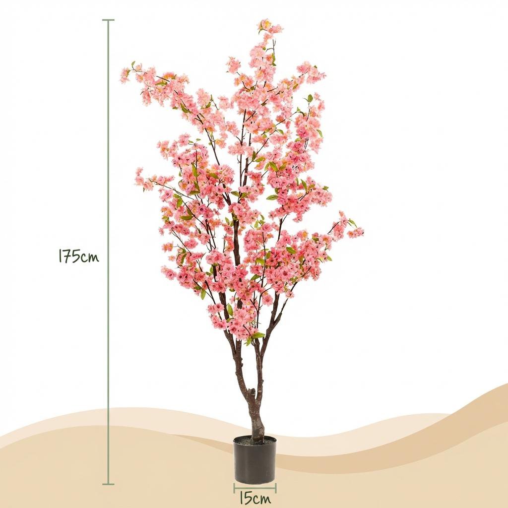 Plante artificielle - Prunus - Fleur de cerisier - Rose - 175cm