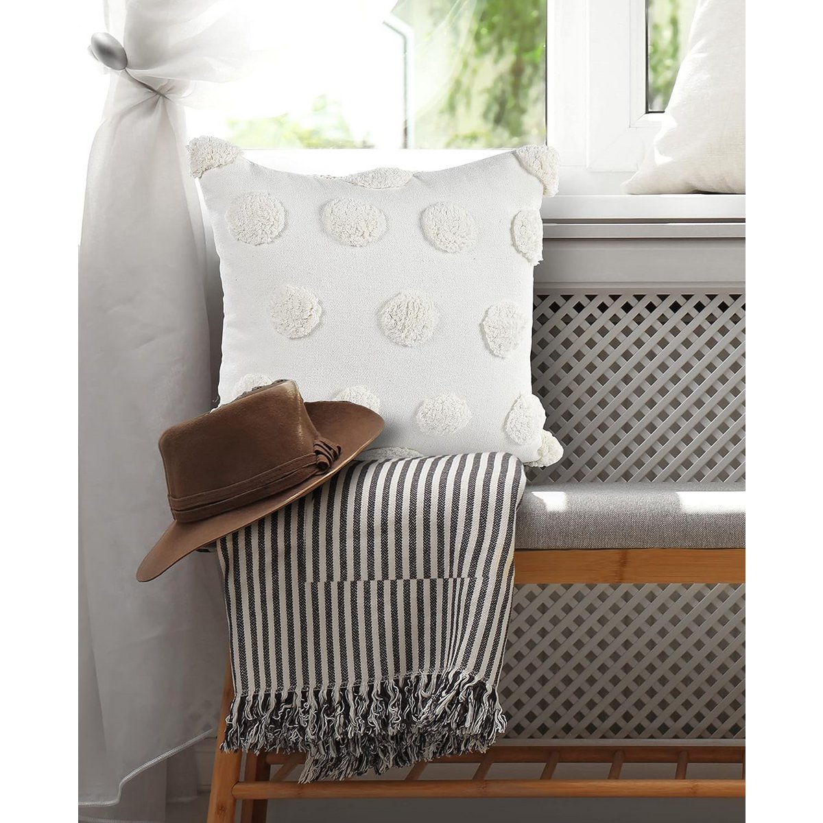 Wholesale Cotton Tufted Dots Cushion Cover – White Boho Style – 18x18 Inches