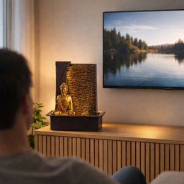 Zimmerbrunnen – Jati – abnehmbare Buddha-Statue – weißes LED-Licht – Zen und entspannende Atmosphäre – einfach zu bedienen