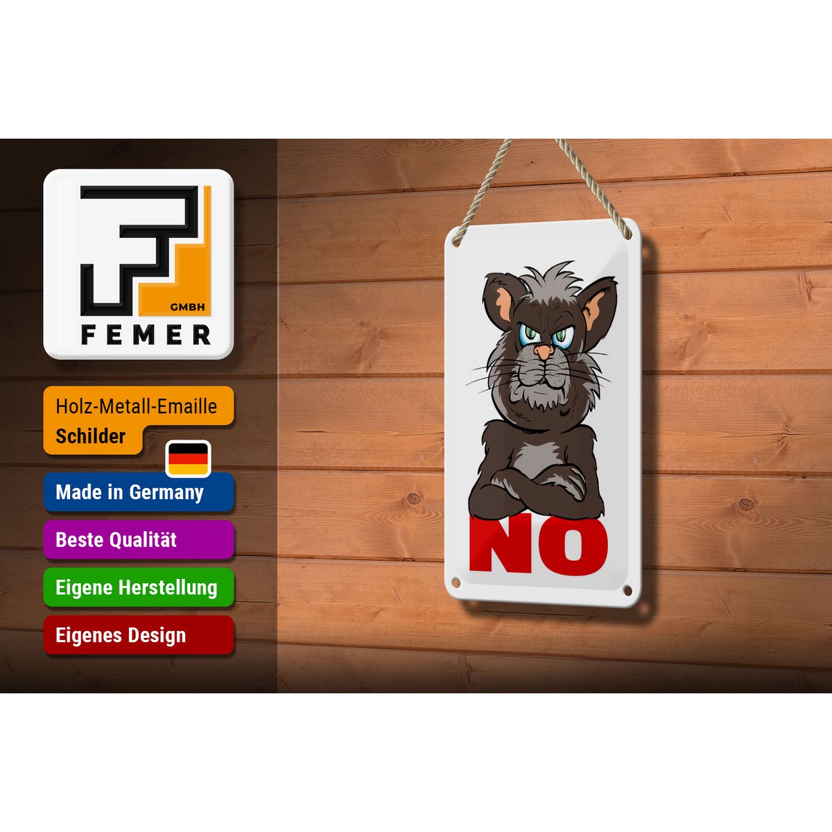 Tin sign saying 12x18cm NO (cat) decoration