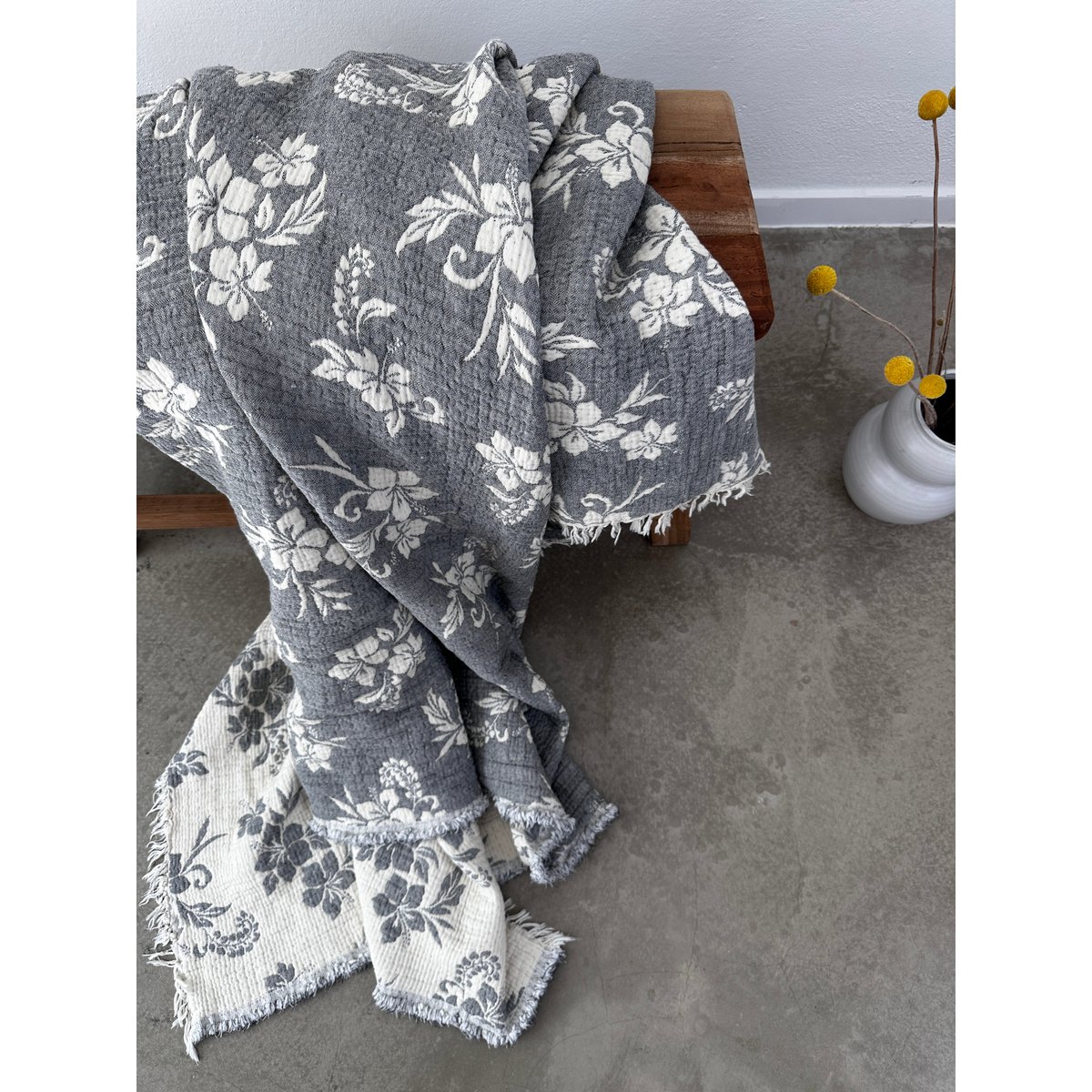 Muslin tæppe - ROSE - grå-hvid - 2,20 x 2,50 m