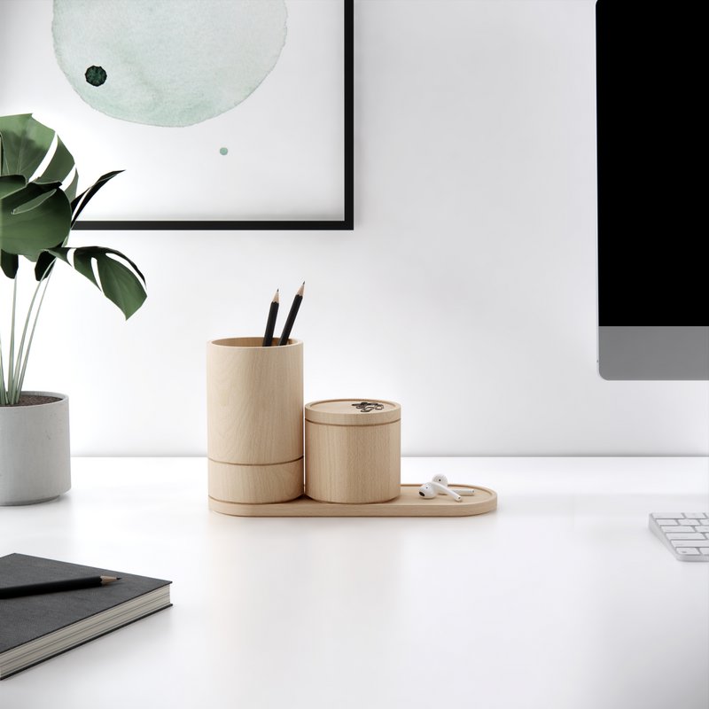 Ensemble d'organisateur de bureau en bois Stack