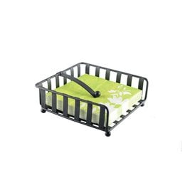 Black metal towel holder with a modern, minimalist design. Suitable for use in bathrooms, kitchens, or other areas to neatly store and display towels.