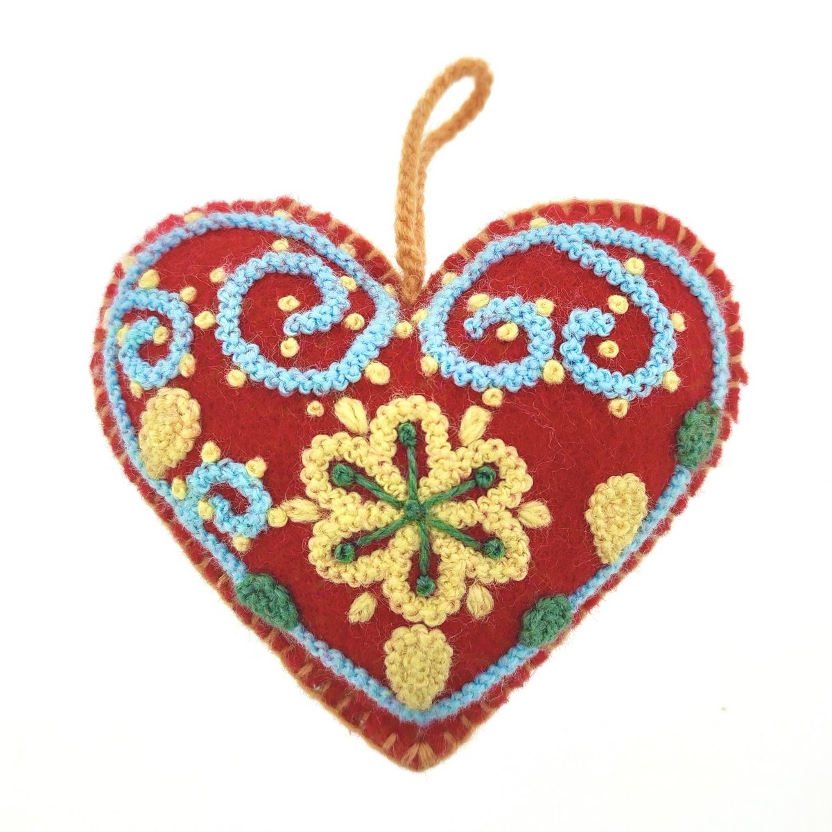 Adorno de corazón, multicolor, 100% lana de oveja