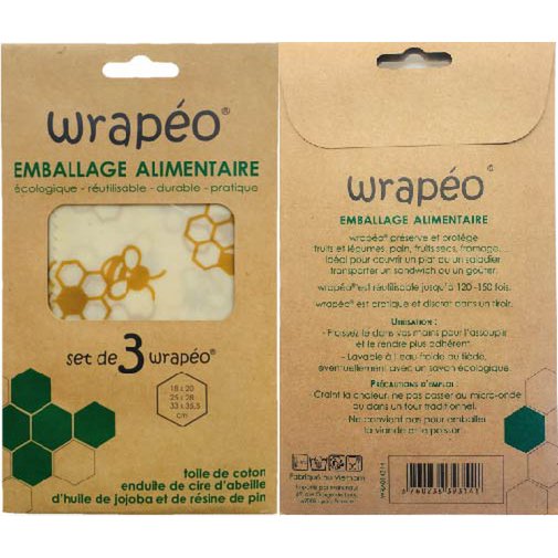 wosk pszczeli wrapéo - zestaw 3 sztuk S/M/L - 18x20 / 25x28 / 33x35,5 cm