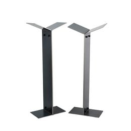 Slanted high blue steel bookstand with adjustable shelves for organizing books and decor.