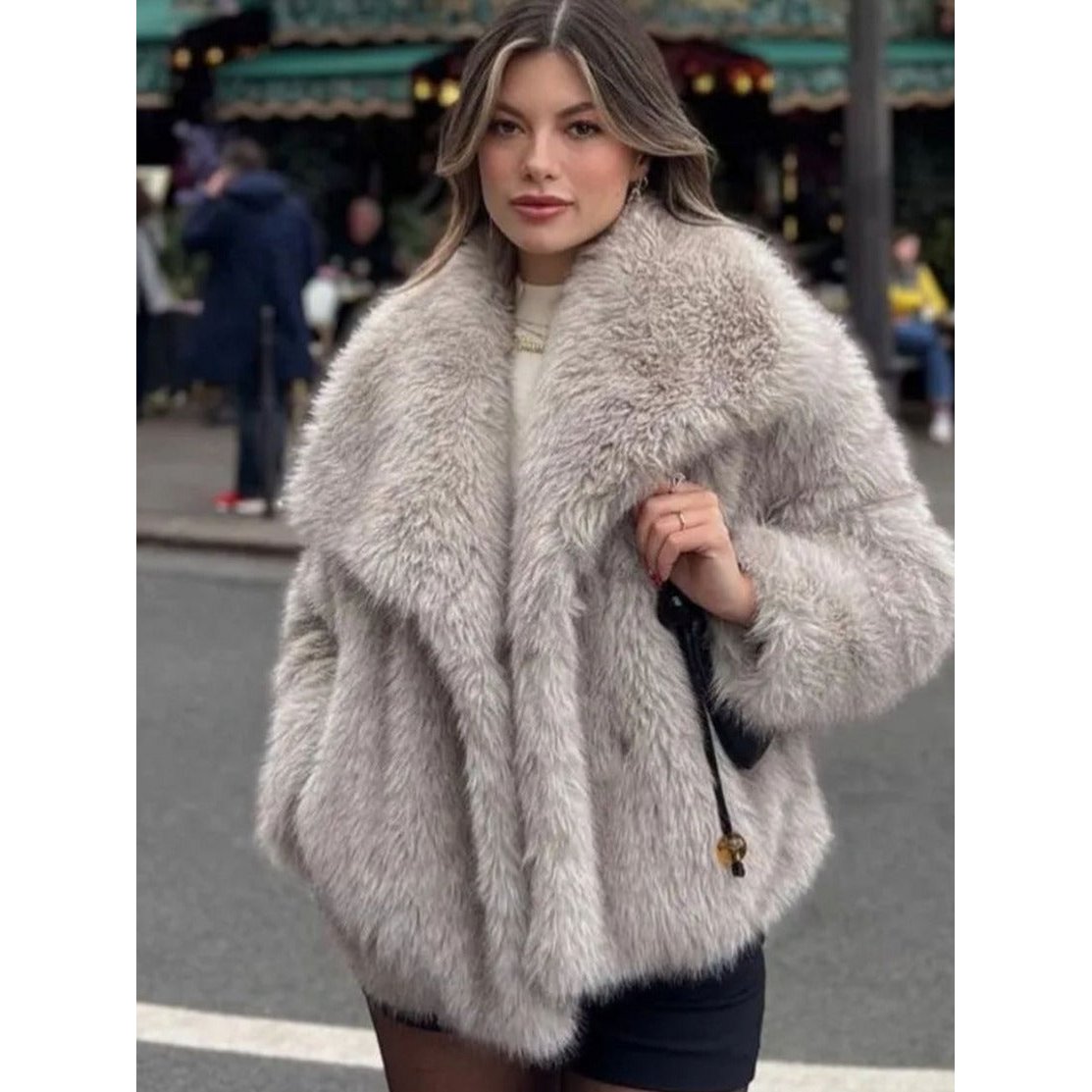 Winter Plush Coat Fashion Warm Thicken Fluffy Lapel Jacket Outwear Casual Long Sleeve Tops Womens Clothing