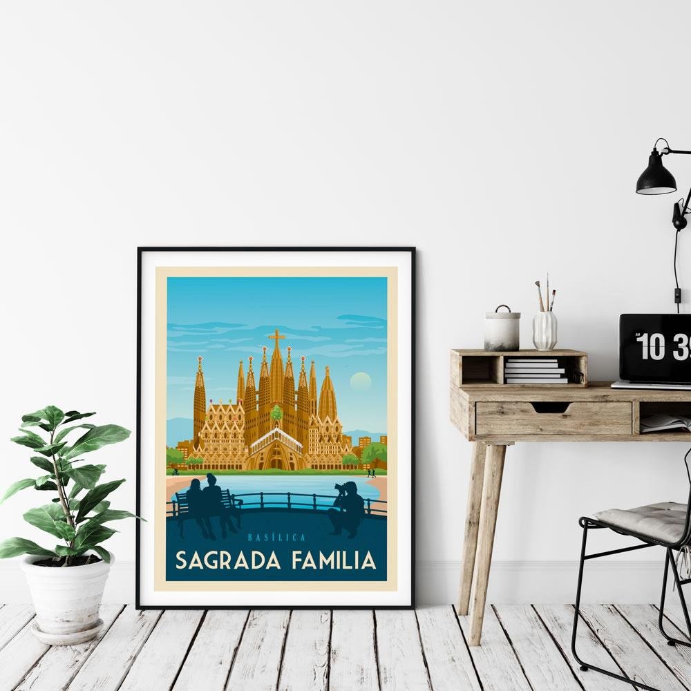 Affiche Barcelone Vintage | Poster Ville Barcelone Sagrada Familia Catalogne Espagne