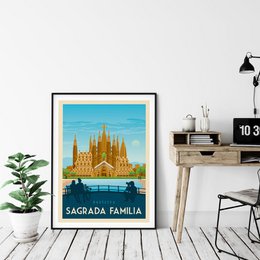 Manifesto d'epoca di Barcellona | Poster Città Barcellona Sagrada Familia Catalogna Spagna