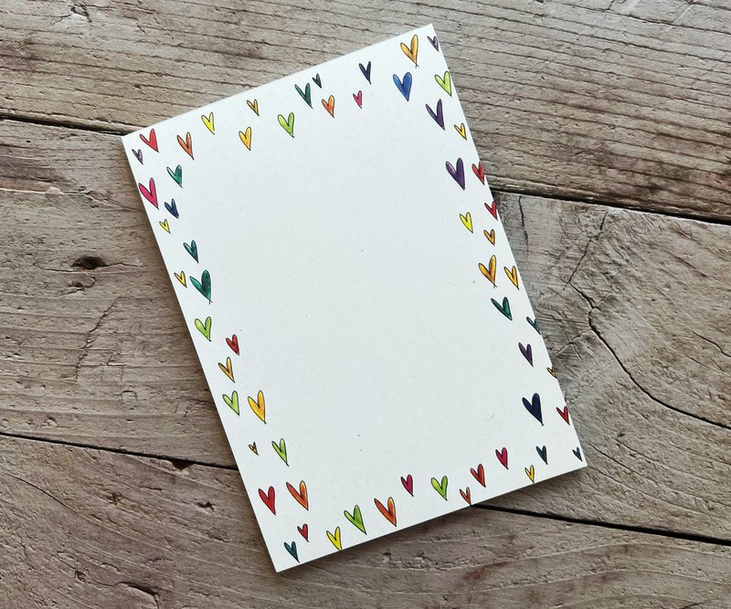 Bloc de notas con marco de corazón de acuarela | 50 hojas | Papel reciclado | DIN A6 | 105x148mm