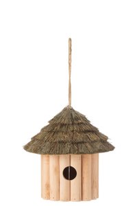 J-Line Vogelhaus zum Aufhängen, Holz/Trockengras, Natur