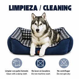 Yommy Haustierbett | Elegantes Hahnentritt-Design | Weiches und warmes Bett mit rutschfester Unterseite | Erhältlich in 3 Größen S/M/L und den Farben Grau, Blau und Schwarz | Ideal für Hunde und Katzen, bequem, langlebig und perfekt für den Winter