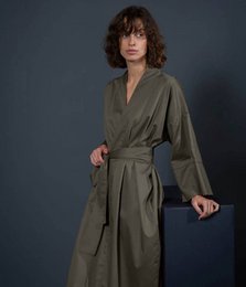 Bata De Satén Kimono Un Color Caqui