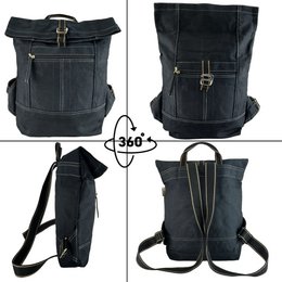 Domelo waxed canvas backpack. Water-repellent unisex backpack. Vegan leisure backpack. Monochrome roll-top backpack design with plenty of space.