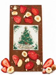 Milchschokolade Weihnachtsbaum - Erdbeere, Haselnuss 95g