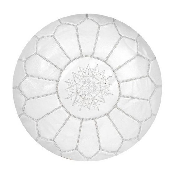 Leder Pouffe - Weiß