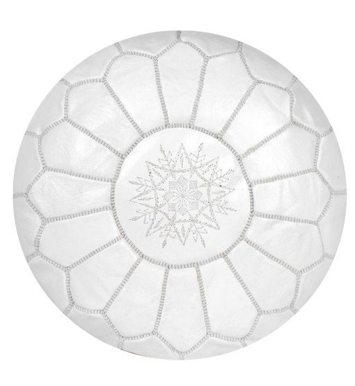 Leder Pouffe - Weiß