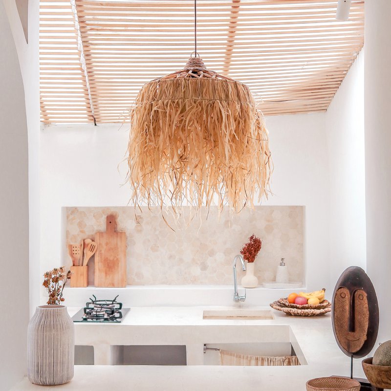 Raffia lampe med lange frynser | Lampeskærm | Pendel KAWI (2 størrelser)