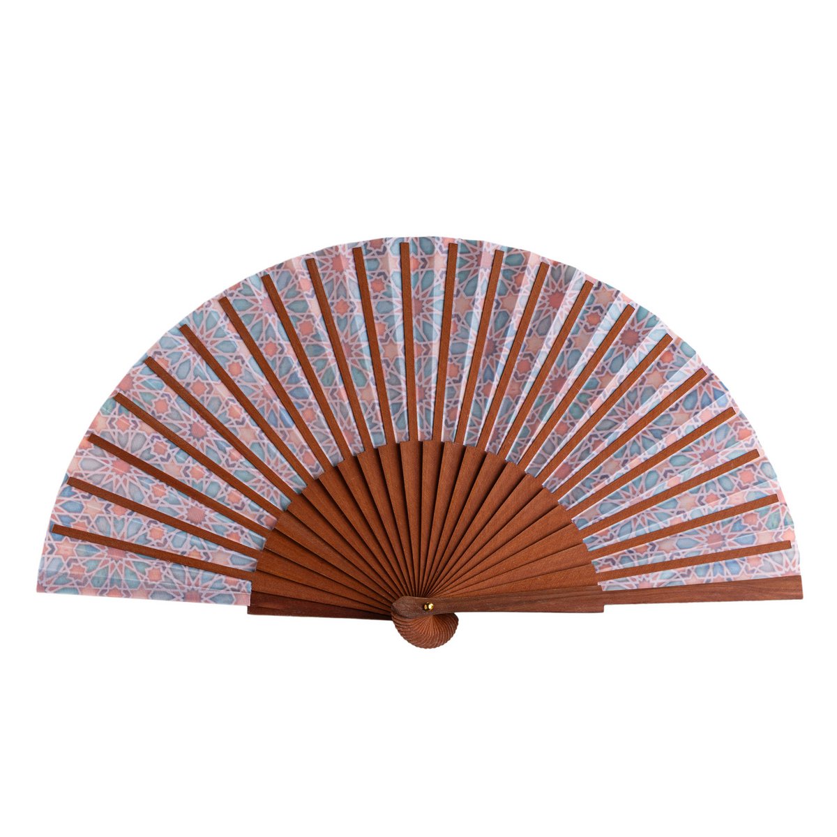 Orange Zellige Tilework Satin Hand Fan 23 cm